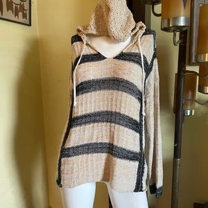 Ladies boho hooded crochet Baja style sweater hippie chic beach bum Freebird